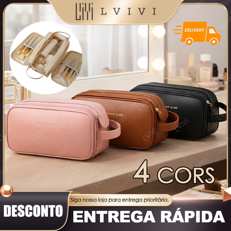 Travel Essentials - Bolsa cosmética feminina Bolsa cosmética portátil de grande capacidade Bolsa de couro multifuncional Travel Essentials - Bolsa cosmética feminina Bolsa cosmética portátil de grande capacidade Bolsa de couro multifuncional - Oferta na Shopee
