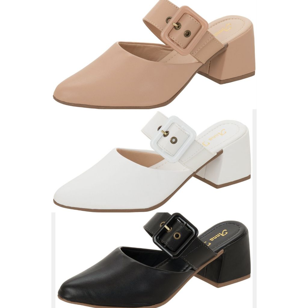 Scarpin Mule Salto Alto Grosso Luxo Bico Fino Fivela New Scarpin Mule Salto Alto Grosso Luxo Bico Fino Fivela New
