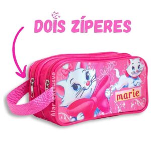 Estojo Escolar Infantil Gata Marie Dois Compartimentos e Alça - Oferta na Shopee