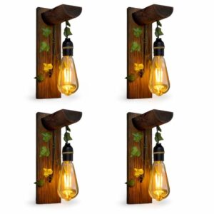 4 Arandela de parede luminária rústica madeira tronco folhagem retrô vintage ambiente aconchegante - Oferta na Shopee