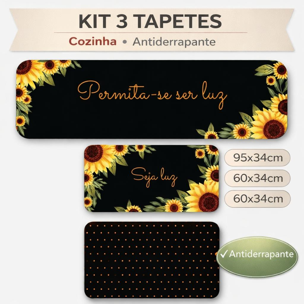 Kit 3 Tapetes de Cozinha Antiderrapantes - Margaridas Kit 3 Tapetes de Cozinha Antiderrapantes - Margaridas - Oferta na Shopee