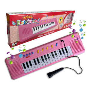 Teclado Musical Piano Infantil Com Microfone 32 Teclas Rosa - Oferta na Shopee