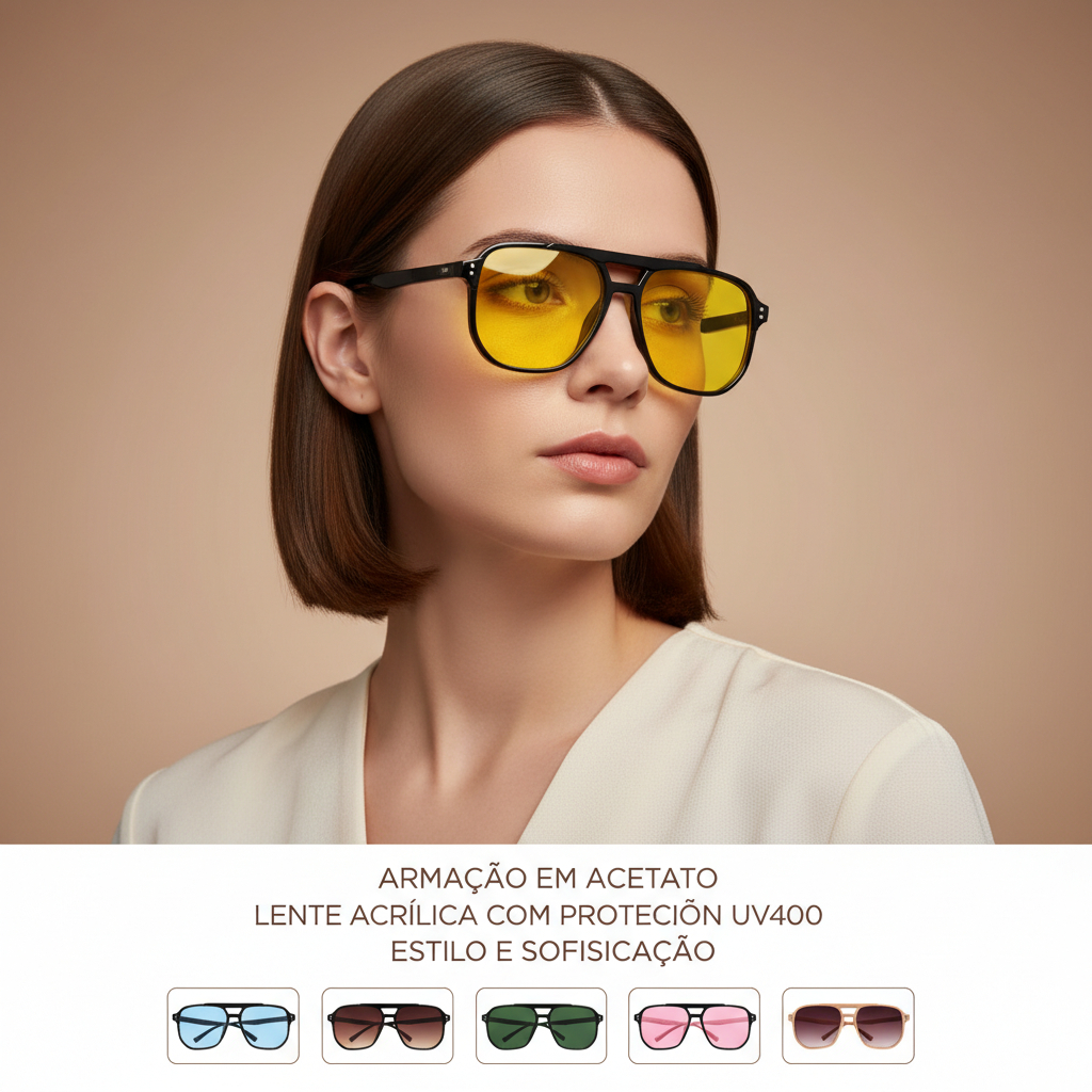 Óculos de Sol Retrô Fashion Armação Grande Lente Amarelo Azul Rosa Oncinha Masculino Feminino Top Model Influencers Óculos de Sol Retrô Fashion Armação Grande Lente Amarelo Azul Rosa Oncinha Masculino Feminino Top Model Influencers