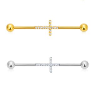 Piercing Transversal de Titânio Cruz 3D com Zircônias Cravadas/ T107 CX 54 - Oferta na Shopee