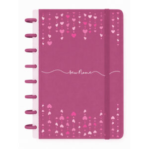 Caderno de discos  personalizado - Caderno com nome Planner personalizado - Caderno A4 e A5 - Chuva de Corações - Oferta na Shopee