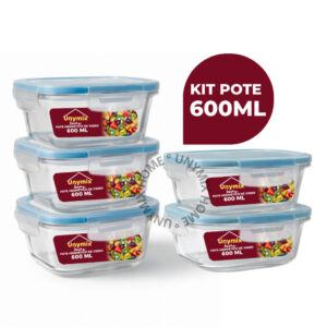 Kit 5 ou 10 Potes Vidro Hermético 600ml Quadrado Premium Marmita Fitness - Oferta na Shopee