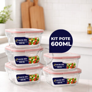Kit 5 ou 10 Potes Hermético Vidro 600ml Quadrado Tampa Com Trava - Oferta na Shopee