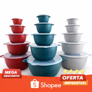 Kit Bowl Plásticos 5 Peças com Tampa Bacia e Potes Multiuso Plasticos MB - Oferta na Shopee