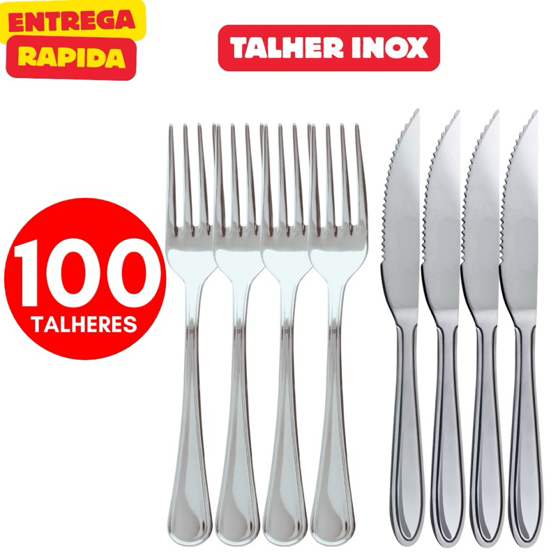 Jogo de Talheres 100 Peças Aço Inox 50 Garfos e 50 Facas Restaurante Buffet Bar Refeição Jantar Jogo de Talheres 100 Peças Aço Inox 50 Garfos e 50 Facas Restaurante Buffet Bar Refeição Jantar