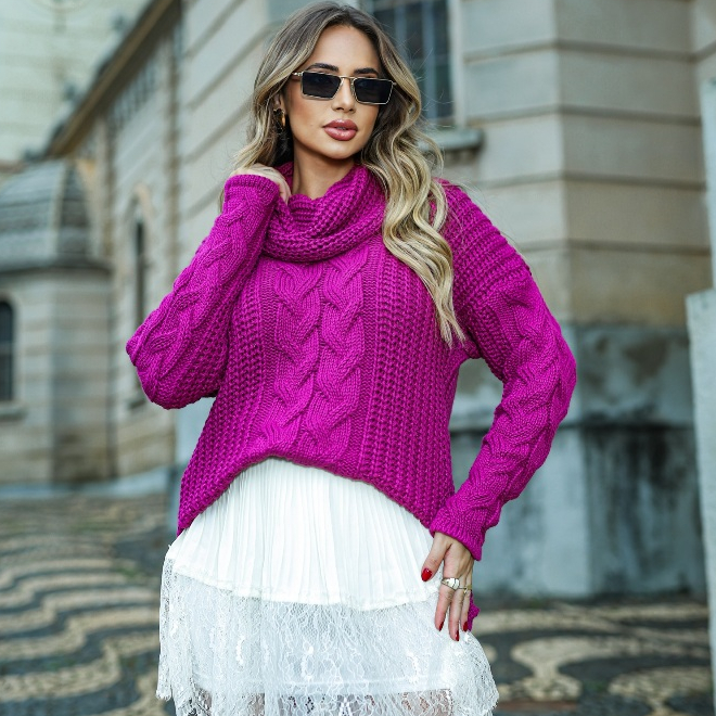 Blusa Trico Feminina Inverno Blogueira Gola Alta Grossa Elegante Qualidade Sofisticado HL315 Blusa Trico Feminina Inverno Blogueira Gola Alta Grossa Elegante Qualidade Sofisticado HL315