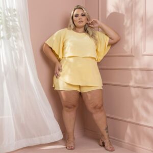 Macaquinho Plus Size Manga Morcego Camadas Feminino Duna Verão Com Ziper Nas Costas Festa Luxo Casual Carnaval Dia a Dia - Oferta na Shopee