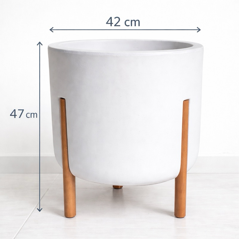 Vaso Para Planta Mônaco 47x42x42 G Cilindro com pé em madeira ( design moderno e sofisticado ) - Oferta na Shopee