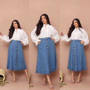 Saia Jeans Cristã Cintura Alta Azul Claro Com Botões e Bolsos Moda Feminina Evangélica - Oferta na Shopee