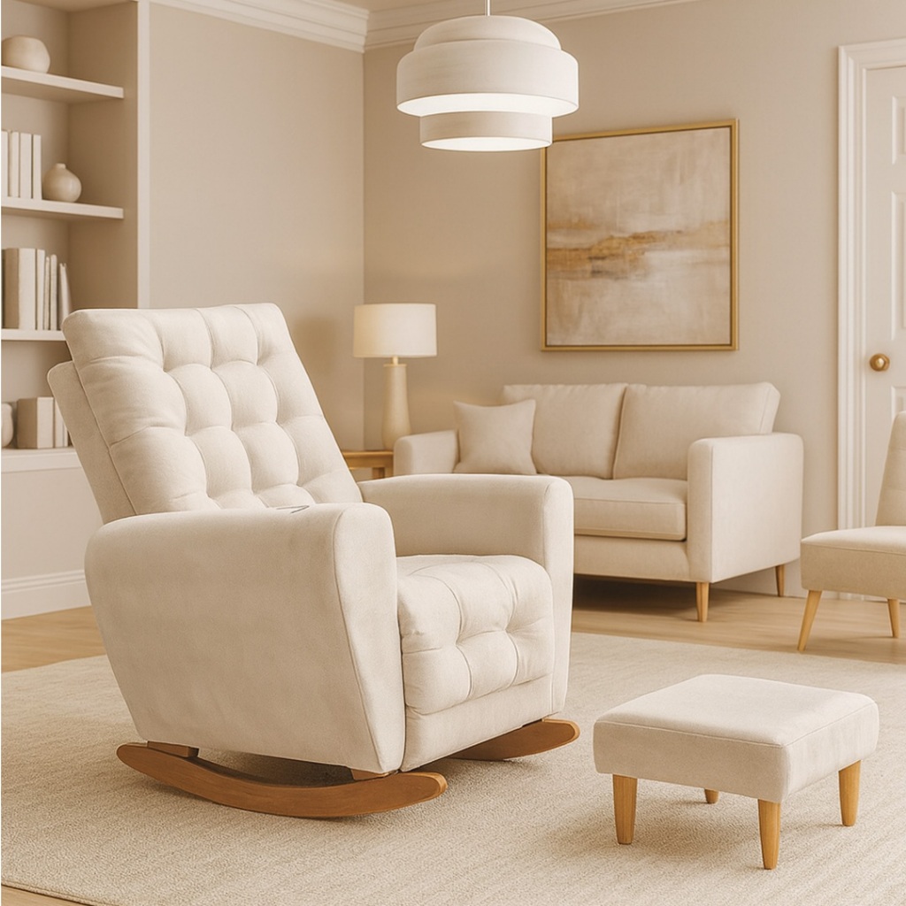 Poltrona de Amamentação Cecília com Balanço Suave e Puff Brinde Premium Confortável Luxo Quarto de Bebê Suede Bege Clar Poltrona de Amamentação Cecília com Balanço Suave e Puff Brinde Premium Confortável Luxo Quarto de Bebê Suede Bege Clar - Oferta na Shopee