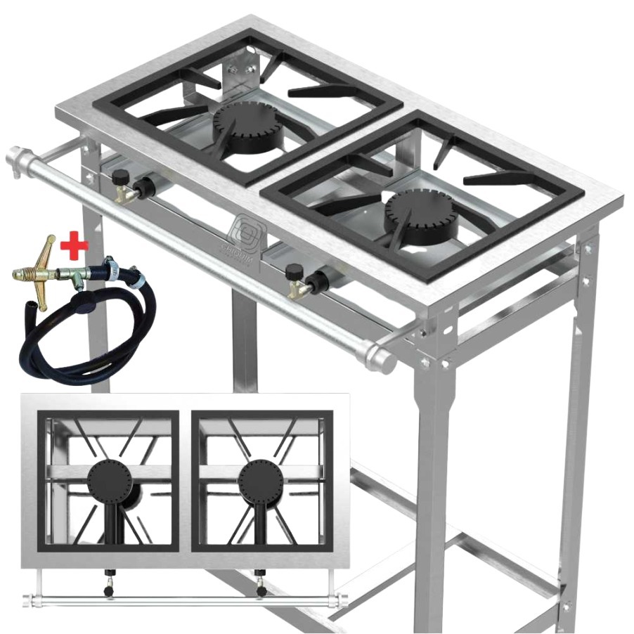 Fogão Industrial Inox 2 Duas Bocas De Alta Pressão Queimador e Grelgha em Ferro Fundido Reforçado Fogão Industrial Inox 2 Duas Bocas De Alta Pressão Queimador e Grelgha em Ferro Fundido Reforçado