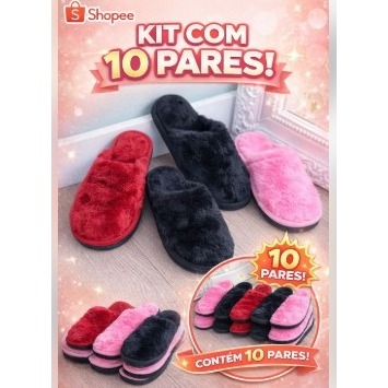 Atacado Kit 10 Pares De Pantufa Pelúcia Solado Antiderrapante. unissex para família, adulto e infantil Atacado Kit 10 Pares De Pantufa Pelúcia Solado Antiderrapante. unissex para família, adulto e infantil
