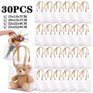 Sacola Transparente Fosca de PVC com Alça - Pequena e Grande - 30 Peças - Oferta na Shopee