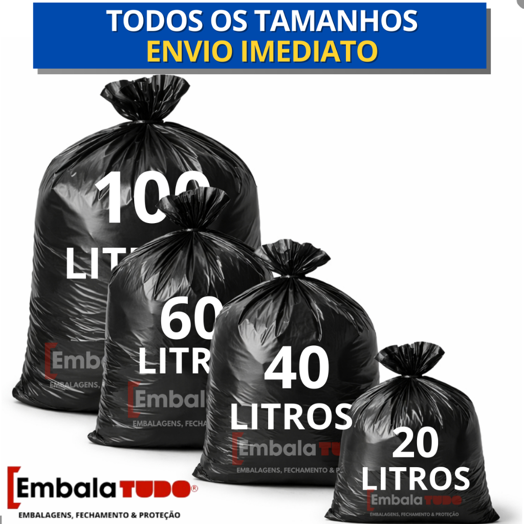 Saco de Lixo Reforçado com 100unds 20L / 40L / 60L / 100 Litros Preto Direto da Fábrica Saco de Lixo Reforçado com 100unds 20L / 40L / 60L / 100 Litros Preto Direto da Fábrica