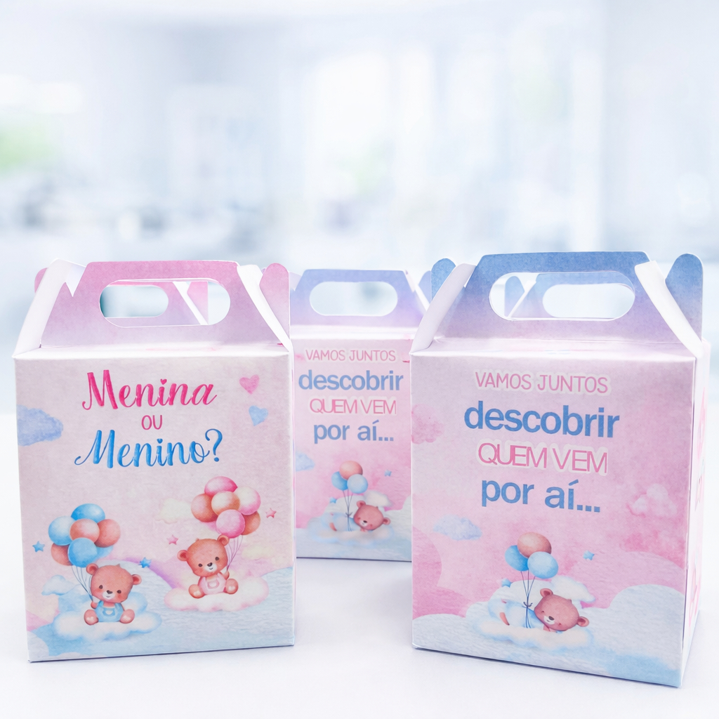 Embalagem para presentes, Cha Revelacao, festas e produtos - Caixa MALETA COM ALÇA papel OffSet 240g Embalagem para presentes