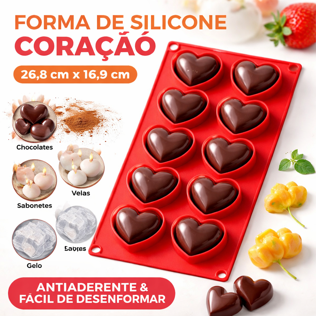 Forma de Silicone Coração 26cm Antiaderente Molde para Chocolate Gelatina Vela Gelo e Doces Sabonete Forma de Silicone Coração 26cm Antiaderente Molde para Chocolate Gelatina Vela Gelo e Doces Sabonete