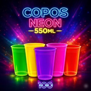 100 Copos Neon 550ML Festa Brilha na Luz Ultravioleta - Oferta na Shopee