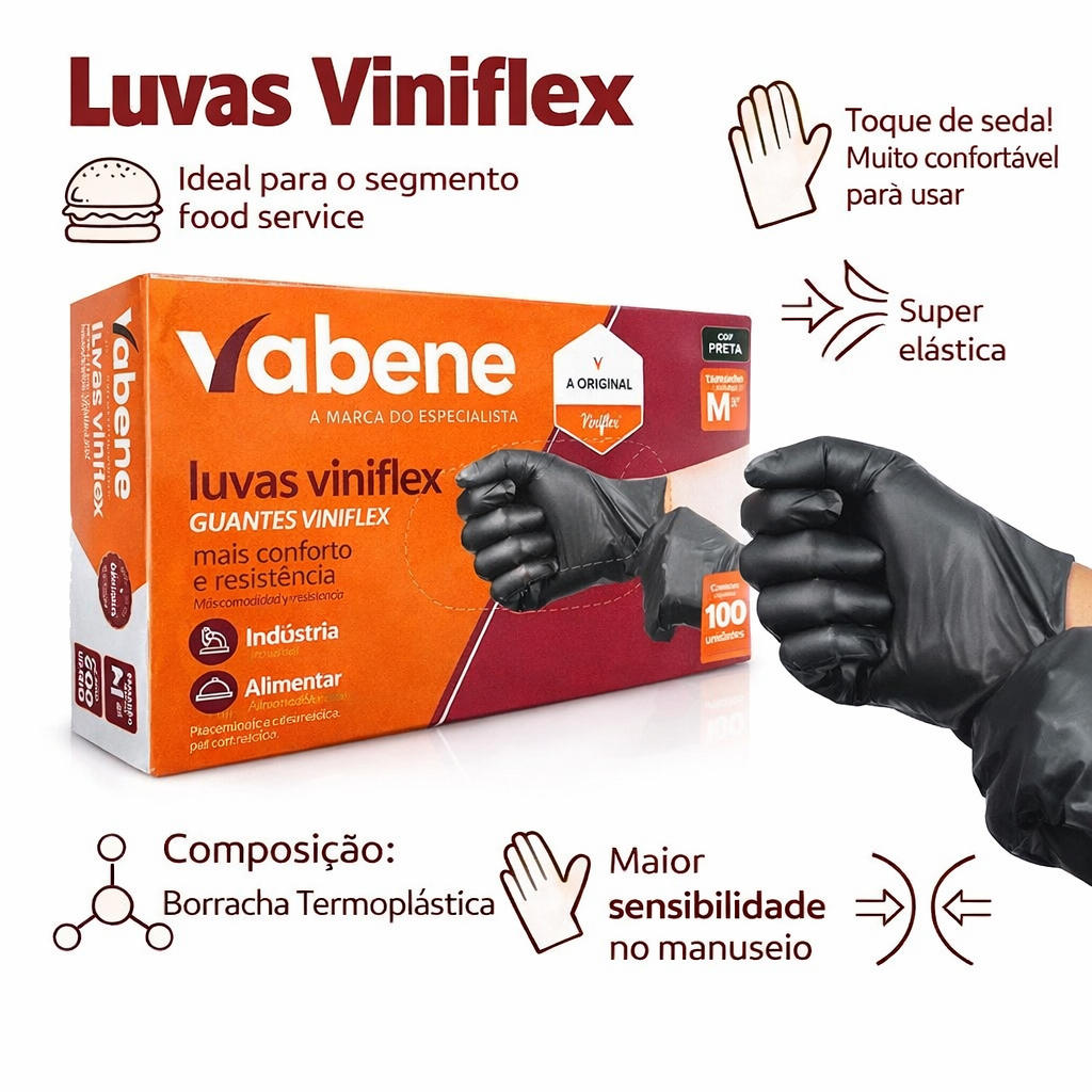 Luva preta viniflex sem pó TPE 100 Unidades | Alta Resistência Cuidado Limpeza Alimentos Luva preta viniflex sem pó TPE 100 Unidades | Alta Resistência Cuidado Limpeza Alimentos - Oferta na Shopee