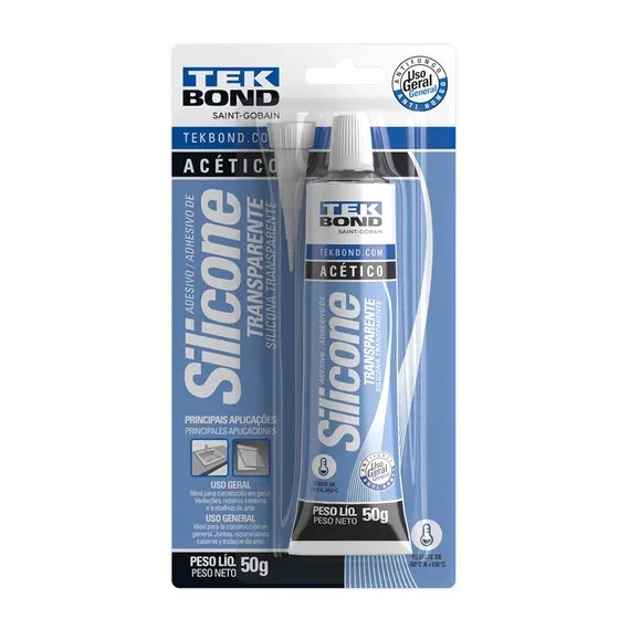 Silicone Acético Transparente Uso Geral Tekbond 50g blister Silicone Acético Transparente Uso Geral Tekbond 50g blister