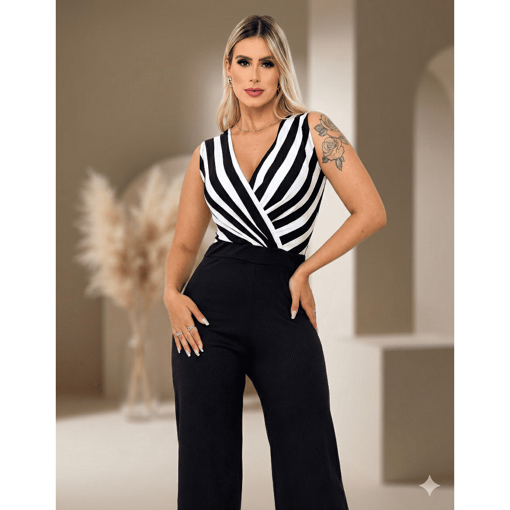 Macacão Feminino Canelado Transpassado Macacão Feminino Canelado Transpassado - Oferta na Shopee