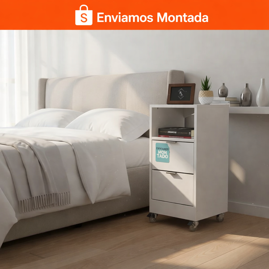 Mesa de Cabeceira Branca 2 Gavetas 30cm MDF com Rodinhas Vai Montada FL Decor Mesa de Cabeceira Branca 2 Gavetas 30cm MDF com Rodinhas Vai Montada FL Decor