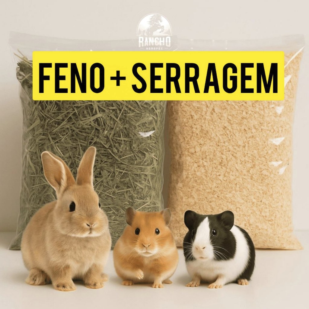 Kit Feno e Serragem para Roedores, Coelhos, Hamsters, 500g à 2kg Kit Feno e Serragem para Roedores, Coelhos, Hamsters, 500g à 2kg