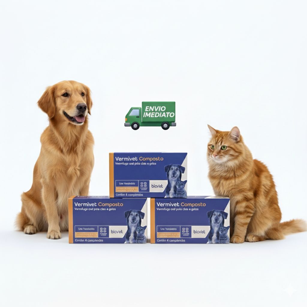 Kit 1 a 4 Remédio de Verme Vermivet Vermífugo Para Cães e Gatos Validade Longa Caixa com 4 Comprimidos (Blister + Bula) Kit 1 a 4 Remédio de Verme Vermivet Vermífugo Para Cães e Gatos Validade Longa Caixa com 4 Comprimidos (Blister + Bula)