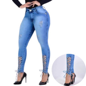 Calça Jeans Feminina Skinny Azul Claro Cintura Alta com Detalhe Trançado na Barra 38 ao 50 Pronta Entrega - Oferta na Shopee