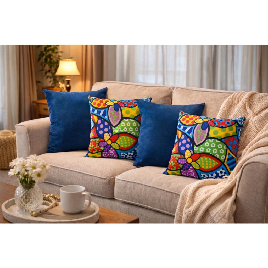 Kit 4 Capas de Almofadas Decorativa Gorgurinho 40cm x 40cm Estampado Romero Brito Kit 4 Capas de Almofadas Decorativa Gorgurinho 40cm x 40cm Estampado Romero Brito