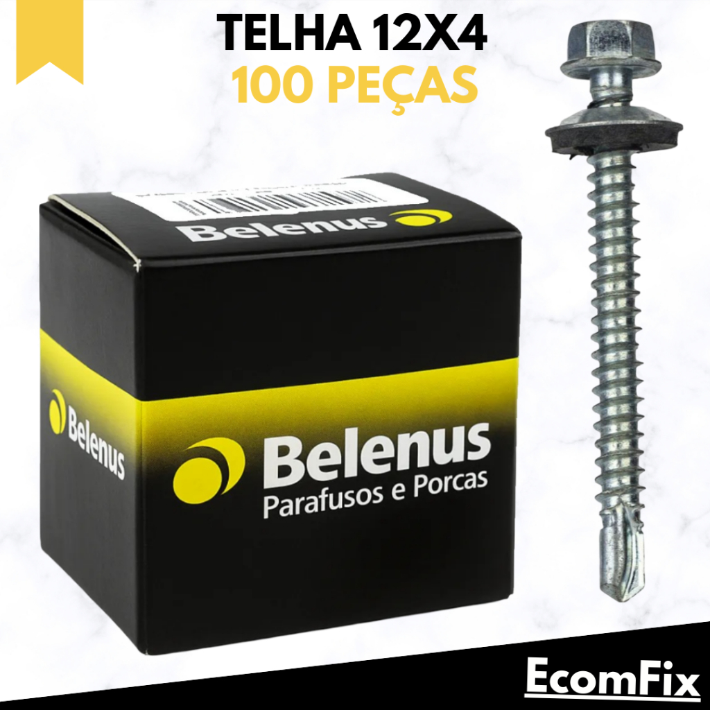 Parafuso Para Telha Auto Brocante Sextavado 5,5x100mm (12x4) 100 Peças - BELENUS Parafuso Para Telha Auto Brocante Sextavado 5
