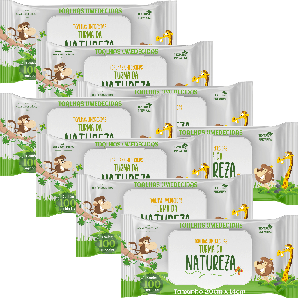 Kit C/8 Toalha Umedecida Turma da Natureza 100 Unidades Total 800 Kit C/8 Toalha Umedecida Turma da Natureza 100 Unidades Total 800