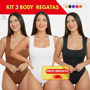 Kit 3 Body Feminino Decote Quadrado Alça Larga Regata Com Forro Tecido Suplex Premiu Liso Casual - Oferta na Shopee