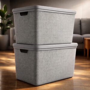 Kit 2 Caixas Organizadoras com Tampa 22 Litros Cesto em Plástico Resistente Cinza - Oferta na Shopee