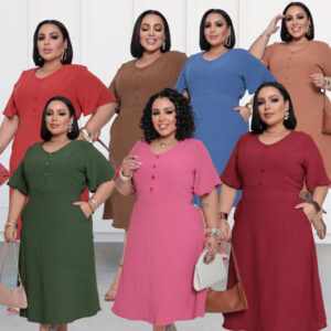 Vestido Feminino Midi Plus Size Com BOTÃO no Busto e com Lastex nas Costas e Bolsos Funcionais - Oferta na Shopee