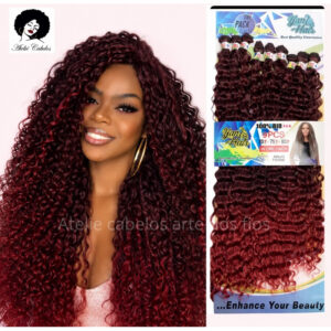 Cabelo Bio Orgânico Cacheado Ondulado 80cm 320g 9 Telas Cor Marsala Vermelho Natural Premium Aplique Mega Hair - Oferta na Shopee