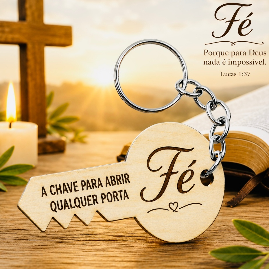Chaveiro Chave Fé m 20 unidades MDF já vão todos montados ,para festa, igreja, lembrancinhas, casamento Chaveiro Chave Fé m 20 unidades MDF já vão todos montados