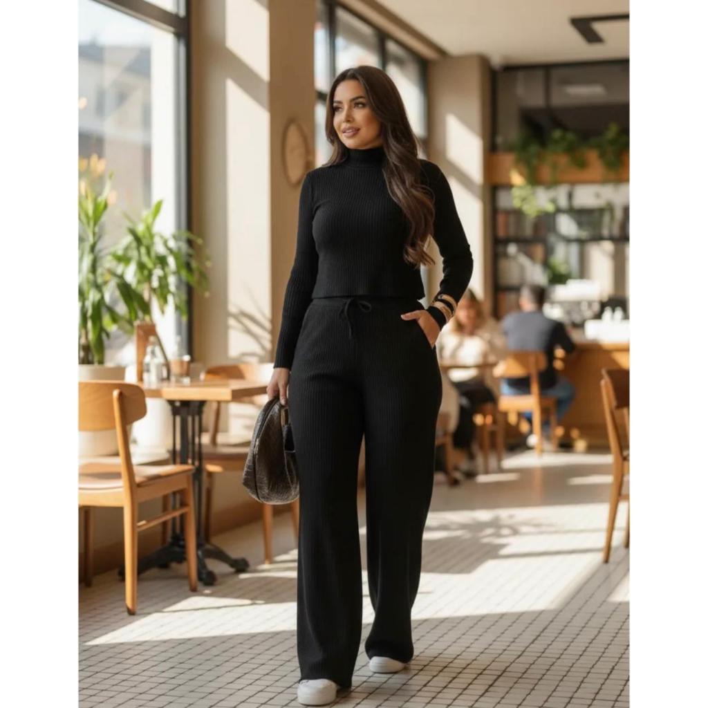 Conjunto Feminino Canelado Anarruga Manga Longa Gola Alta Calça Pantalona Cintura Alta Inverno Elegante Quentinho Conjunto Feminino Canelado Anarruga Manga Longa Gola Alta Calça Pantalona Cintura Alta Inverno Elegante Quentinho - Oferta na Shopee