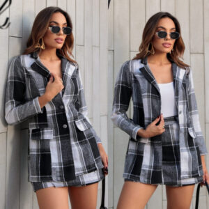 Conjunto Feminino Blazer Xadrez E Short Saia Elegante Casual Chic Inverno Premium - Oferta na Shopee