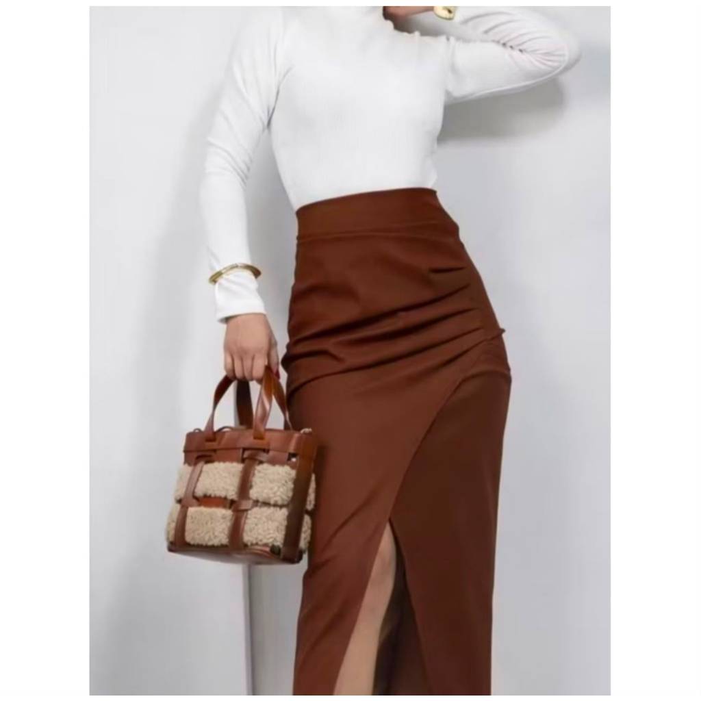 Saia Midi Traspasada Elegante Saia Midi Traspasada Elegante - Oferta na Shopee