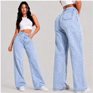 Calça Wide Leg Jeans Marmorizada Premium Levanta Bumbum Cintura Alta Perna Larga Calça Pantalona - Oferta na Shopee