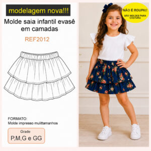 REF2012 Molde Saia Infantil Evasê em Camadas | Molde de Costura Impresso | Tamanhos 2