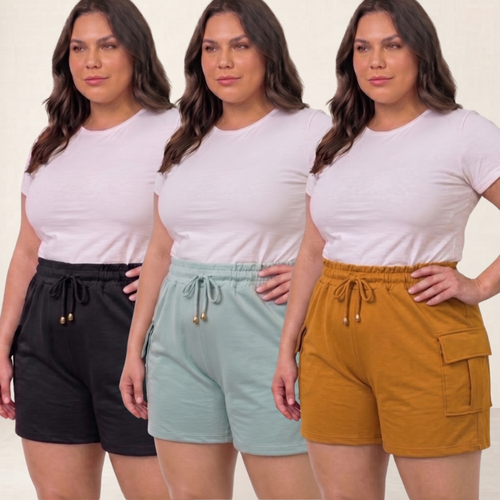 Kit 3 Shorts Cargo Premium Feminino Moletinho Plus Size G1 G2 G3 Direto da Fábrica Kit 3 Shorts Cargo Premium Feminino Moletinho Plus Size G1 G2 G3 Direto da Fábrica - Oferta na Shopee