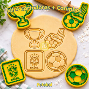 Kit 4 Cortadores de Biscoito Futebol Copa do Mundo Brasil + Carimbo Pasta Biscoito Amanteigados - Oferta na Shopee