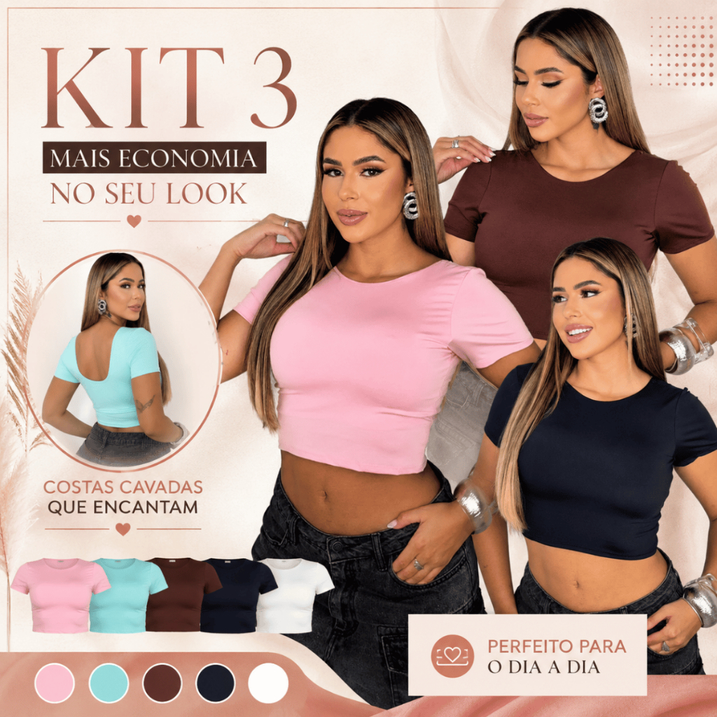 Kit 3 Cropped Feminino Blusinha Forrado Suplex Premium Modelador Confortável Casual Mulher Elegante Kit 3 Cropped Feminino Blusinha Forrado Suplex Premium Modelador Confortável Casual Mulher Elegante