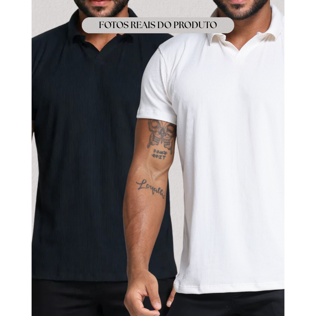 Kit 2 Camisa Polo Italiana Gola Decote em V Malha Canelada Camiseta Texturizada Kit 2 Camisa Polo Italiana Gola Decote em V Malha Canelada Camiseta Texturizada - Oferta na Shopee