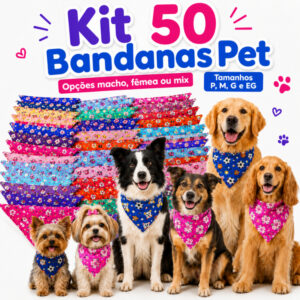 50 Bandanas PET ATACADO para Cães e Gatos Pet Shop Tecido TECTEL SUBLIMADO - Tamanho P